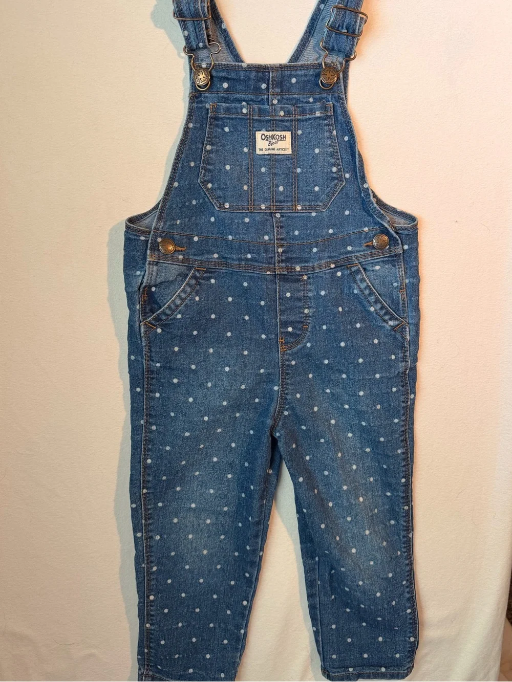OshKosh B'gosh Blue Denim Polka Dot Overalls
